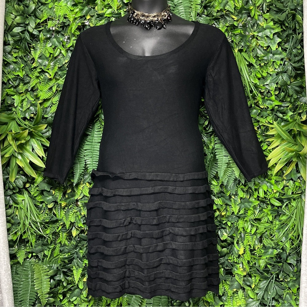 ISABELLA RODRIGUEZ Dress Women XL Black Sheath Knit Round Neck Ruffle 2094 - Picture 6 of 8